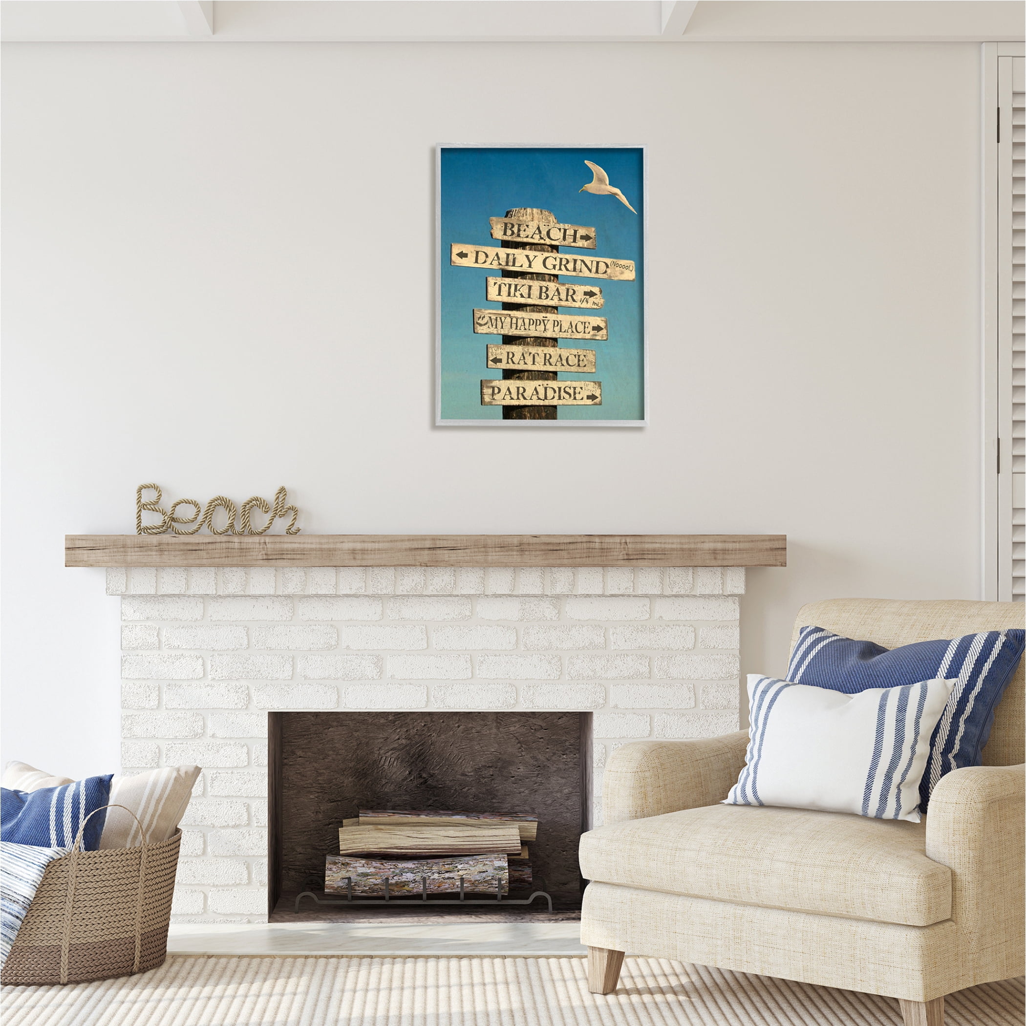Stupell Industries Funny Beach Directions Sign Animals & Insects Painting Gray Framed Art Print Wall Art, 24 x 30