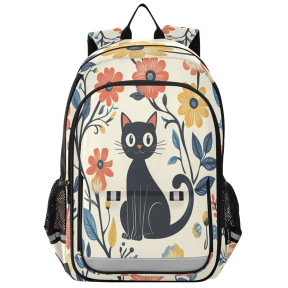 Backpack 12.9 *5.1 * 17.7 Inches Outing Backpack, Shopping Backpack, Travel Backpack Cute Black Cat and Flowers