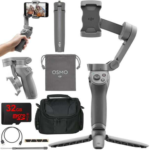 DJI OSMO Mobile 3 Combo and Portable 3-Axis Handheld Gimbal Stabilizer With Active Track 3.0 Essentials With Osmo Grip Tripod + Photography Gadget Bag Case & High Speed Memory Bundl -