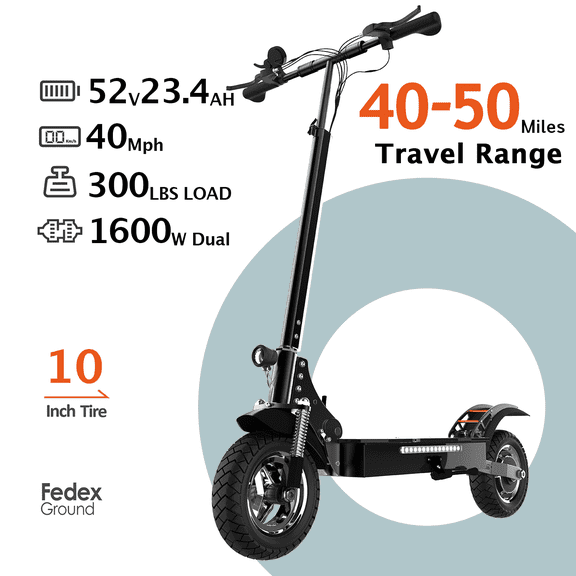 SMATEIGHT Foldable Adults Electric Scooter, 52V 1600W E-scooter, 40MPH & 50Miles, 10" All-Terrain Tires Dual Disc Brake, Full Suspension