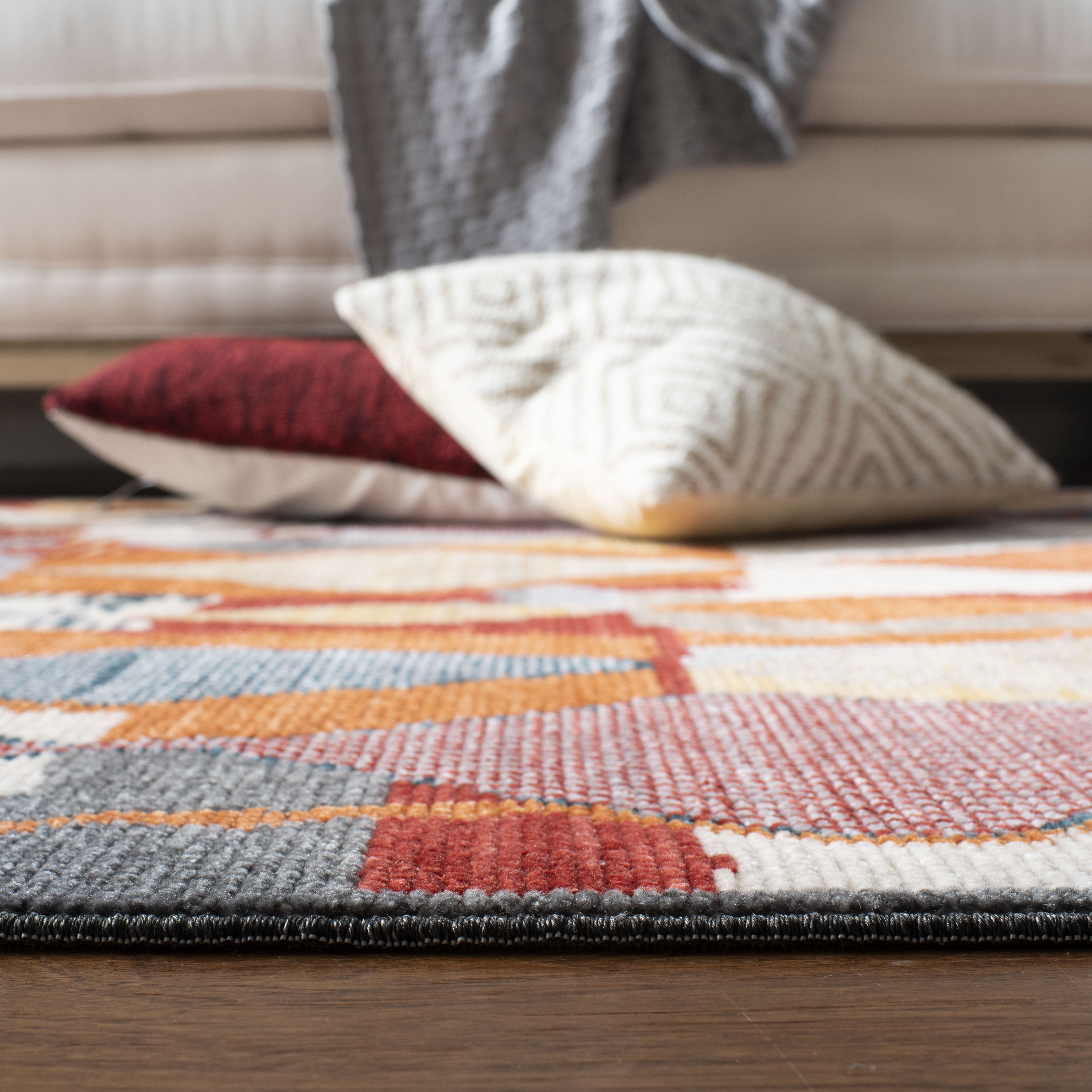 Safavieh Farmhouse Cadence Abstract Area Rug, Orange/Navy, 9' x 12'