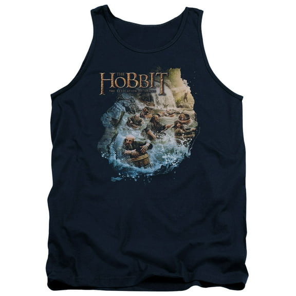 Hobbit Barreling Down Adult Tank Top Navy