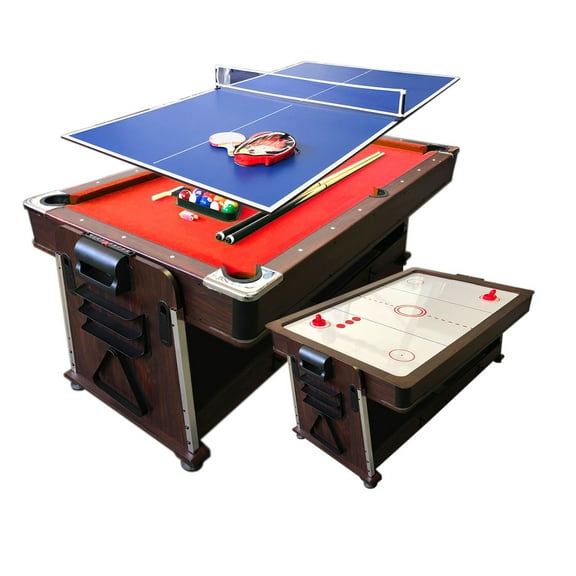 7 FT Multi Games Pool Table Red Air Hockey   Table Tennis   Table Top – Crown