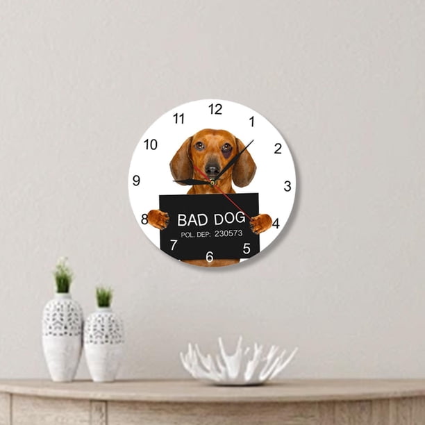 Reloj de pared de perro salchicha, reloj colgante silencioso, números arábigos, práctico, decoración de pared, reloj colgante de cachorro para sala de 38 centímetros