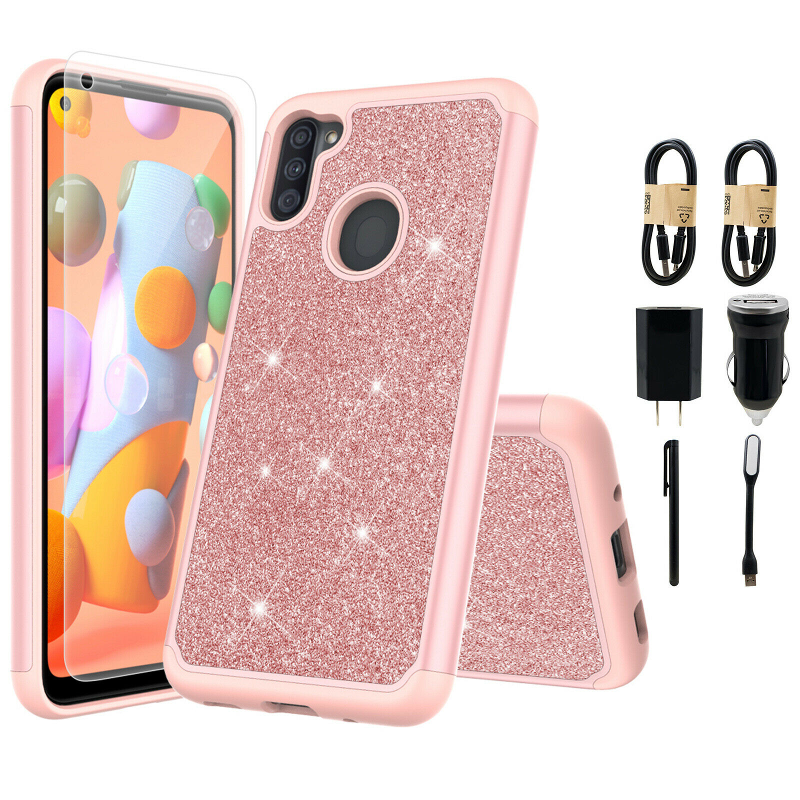 Value Pack + for Samsung Galaxy A11 with Tempered Glass Glitter Hard