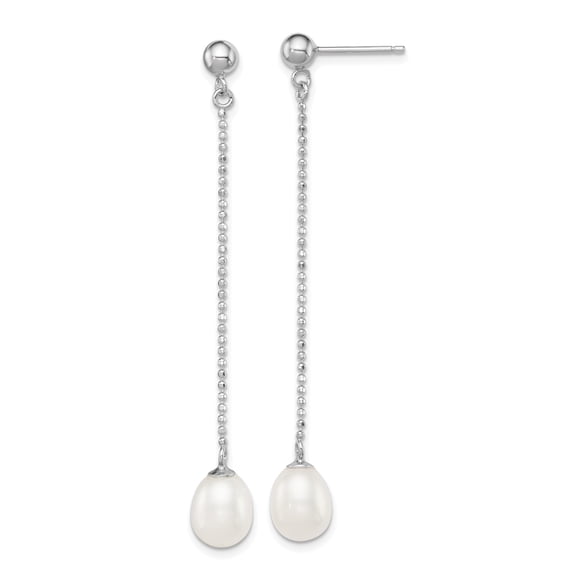 Primal Silver Sterling Silver Rhodium-plated 7-8mm White Freshwater Cultured Pearl Post Dangle Earrings