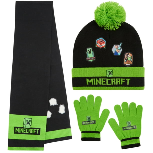 Set de accesorios de invierno para niños de Minecraft: gorro, guantes, bufanda