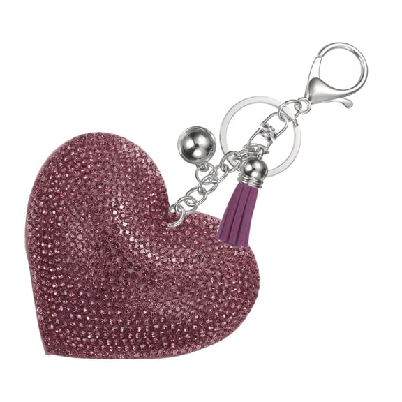Rhinestone Keychains for Women, Cute Bling Heart Shape Keychain Accessories Purse Charm Backpack Keyring for Gifts Decorative Bag Handbags Car Keys, White-Purple