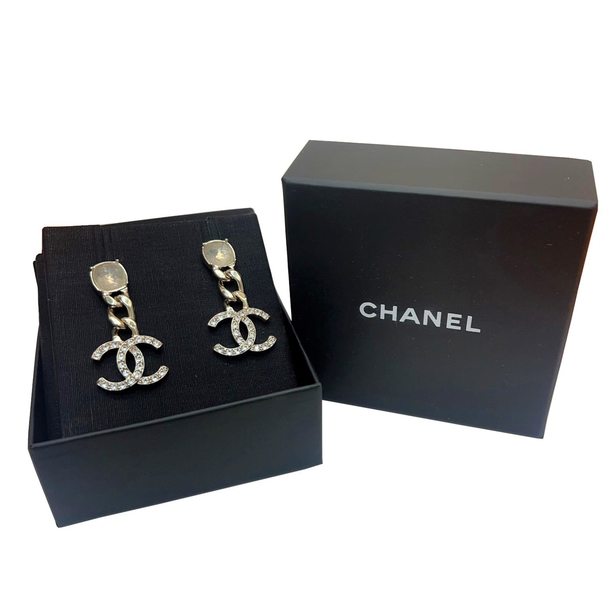 💯% Authentic Chanel White & Gold Coco Mark Stud Earrings, Luxury,  Accessories on Carousell