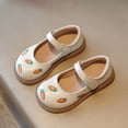 thumbnail image 2 of GiLiling Girls Mary Jane Shoes, Girls Flats with Carrot Embroidered Design Hook-and-Loop Strap, Leather Flats with Non-Slip Rubber Sole for Casual and Dress Wear (Beige, 7-8 Years), 2 of 6