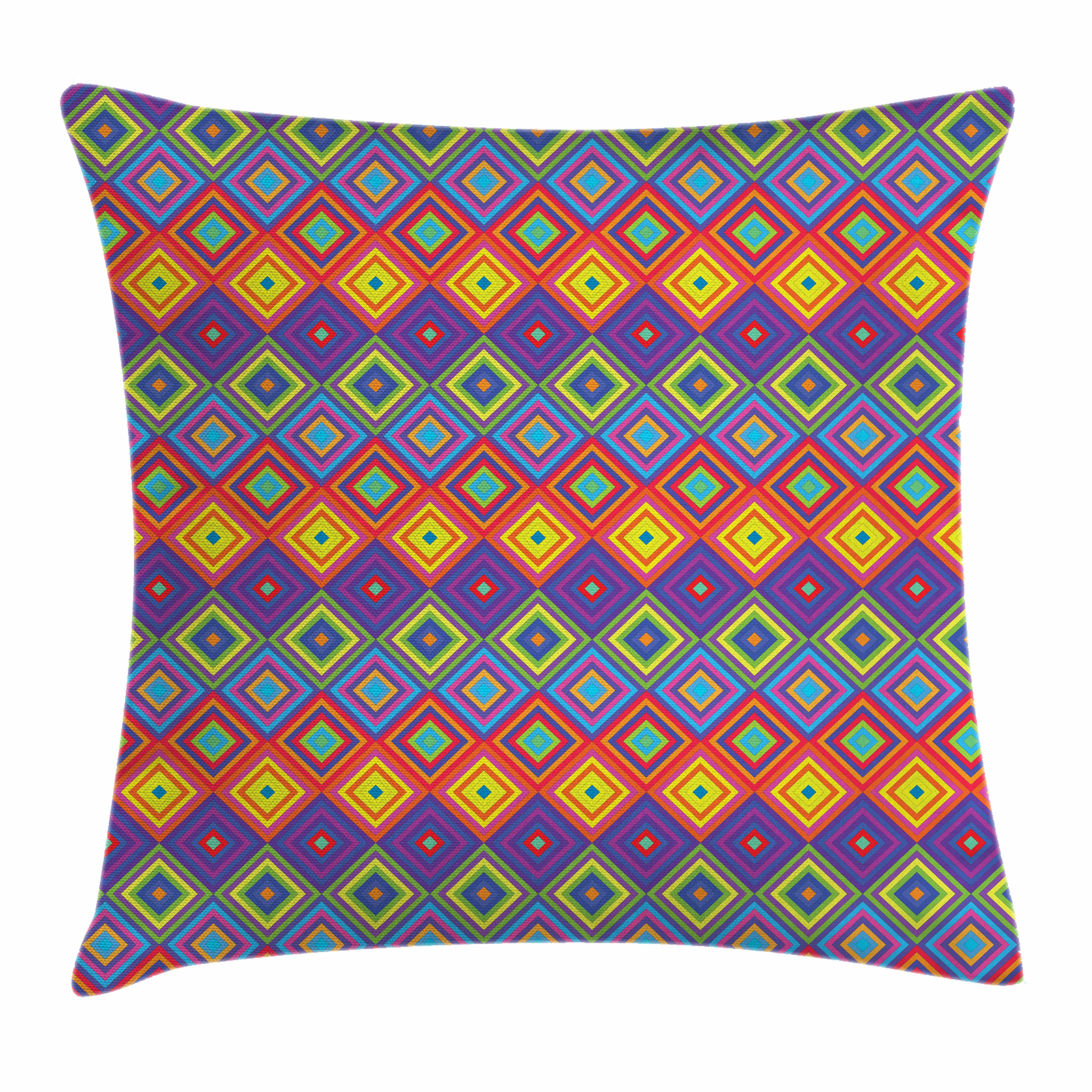 Trippy Throw Pillow Cushion Cover, Hippie Style Square Shapes in