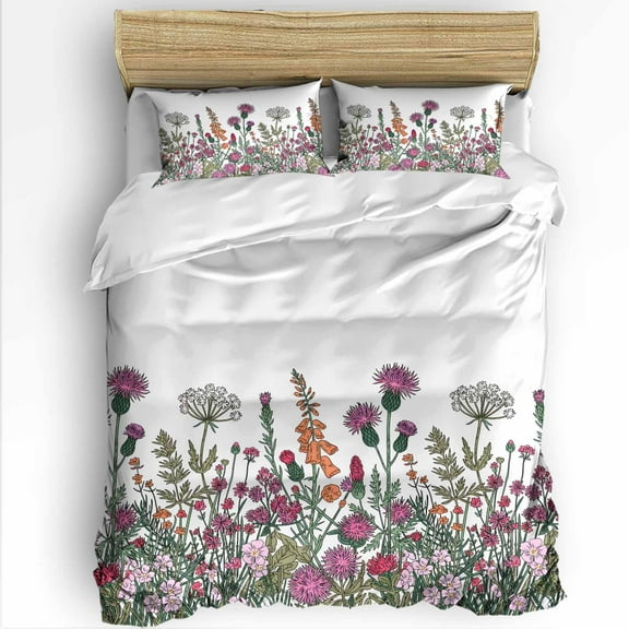 Autumn Plant Queen Size Comforter Set, Vintage Watercolor Floral Country Soft Bedding for All Seasons, 4 Pcs Bed Set with 1Comforter (90"x92") ,1 Sheet(94"x116"), 2 Pillowcases (19"x29")