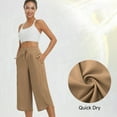 thumbnail image 6 of Women's Capris Pants Wide Leg Elastic Waist Drawstring Yoga Pants with Pockets Summer Hiking Sport Loose Trousers ,Beige,L, 6 of 8