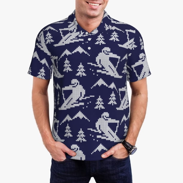 Balery Abstract Skiing Camisa Polo de Hombre con Estampado, de Manga Corta y Tejido Medio, Camisa Tipo Golf Polo-XX-Large