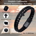 thumbnail image 3 of Mens Cross Bead Braided Genuine Leather Bracelet, Black Gemstone Agate Onyx Beaded Rosary Obsidian Bangle, Faith Religious Easter Catholic Christian Communion Baptism Christmas Jewelry Gift for Men, 3 of 6