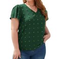 thumbnail image 1 of Camiseta de talla grande para mujer, cuello en V, Jacquard, punto, manga con volantes, informal, holgado, jersey de verano, Top verde 4XL, 1 of 6