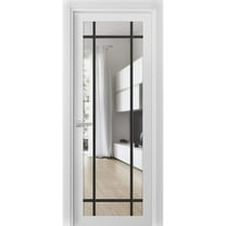 Solid French Door 28 x 80 inches | Lucia 2266 White Silk Clear Glass | Single Regular Panel Frame Trims Handle | Bathroom Bedroom Sturdy Doors