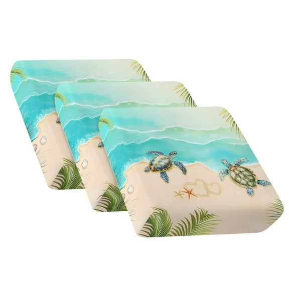 COEQINE Stretch Couch Cushion Cover Fitted Sectional Sofa Slipcover with Elastic Bottom Armchair Couch Cover Replacement Furniture Protector, 3 Pieces, Beach Sea Turtle