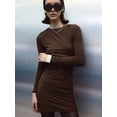 thumbnail image 4 of Women'S Autumn Long Sleeve Knit Fashion Basic Slim Fit Party Cocktail Evening Bodycon Short Dress Brown L, 4 of 8