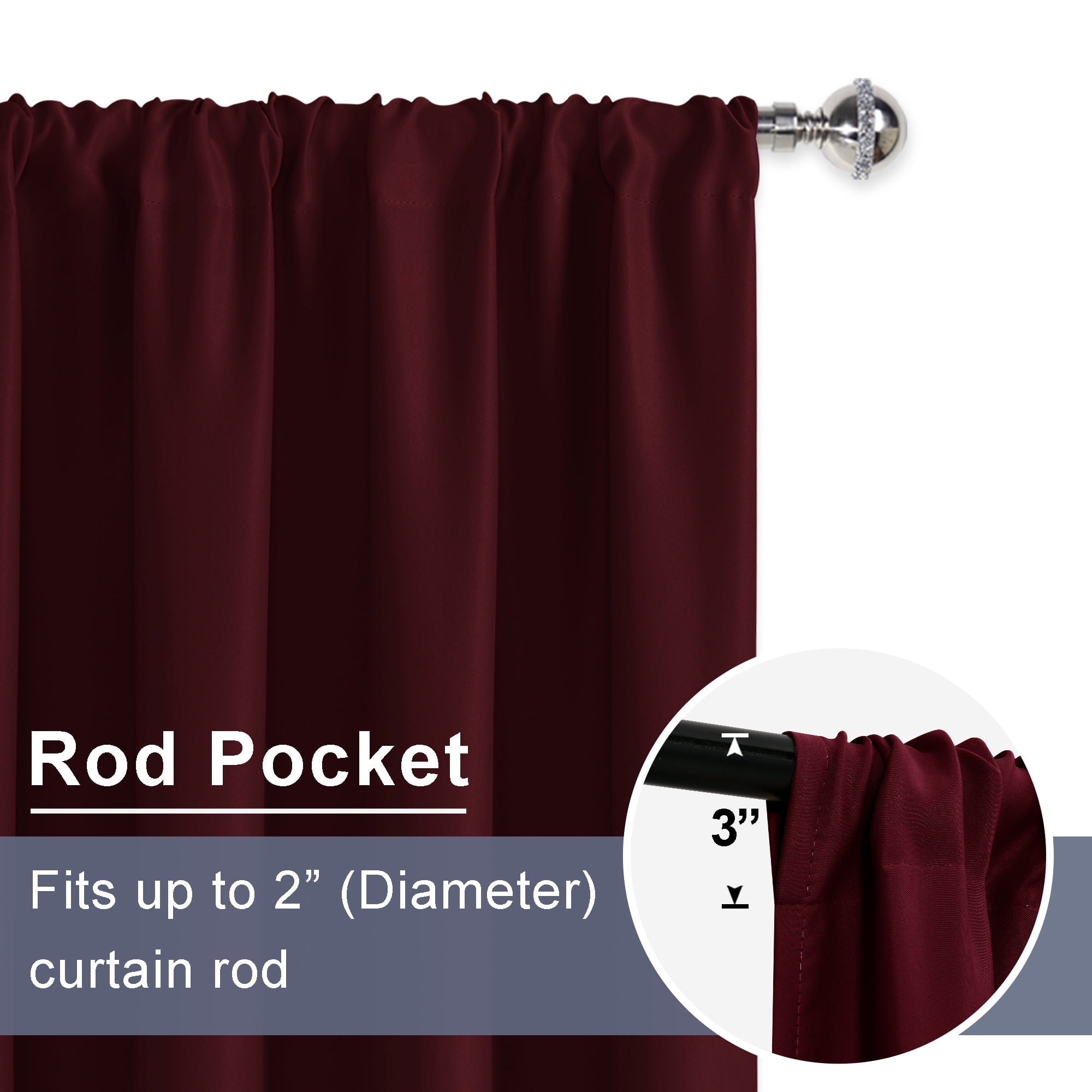 JIUZHEN Blackout Curtains for Bedroom & Living Room - Thermal Insulated Noise Reducing with Tie Backs, Room Darkening Rod Pocket Window Curtains, Set of 2 Panels, 42 x 84 Inch Length, Burgundy