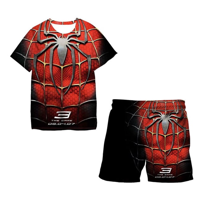 Marvel Kid Boys Spiderman T Shirt + Shorts Sets Ropa para niños Trajes de Capitán América Ropa para niños Conjuntos Baby Girls T-shirts5T Gao Jinjia LED