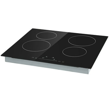 KFFKFF Electric Ceramic Cooktop, 23" 6000W 4 Burners Built-in Countertop Burners Cooker Touch Sensor Control, Overheat Protection, Child Lock, 220-240V (NO Plug)