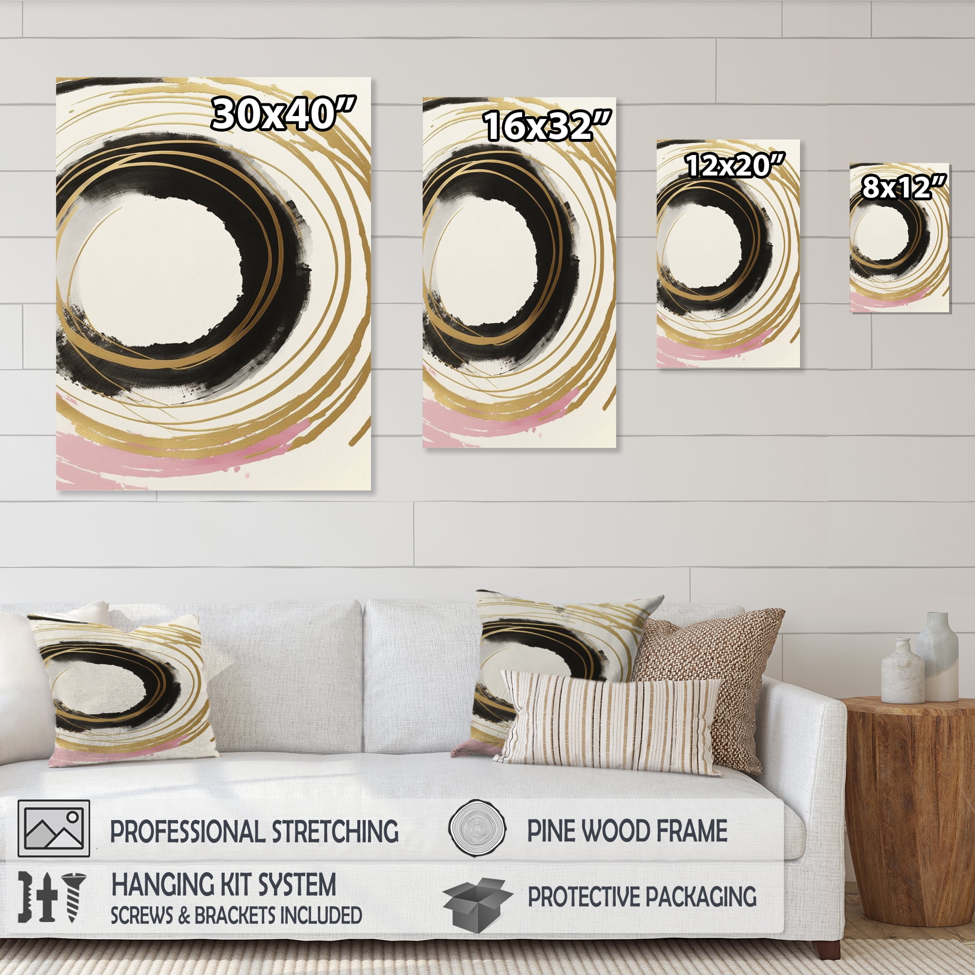 Designart Pink And Gold Minimalist Art I Canvas Wall Art