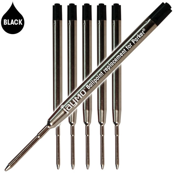 Jaymo Replacement for Parker 1950369 - Measures 3.875 in / 98 mm Long - G2 Ballpoint Pen Refill - 6 Black