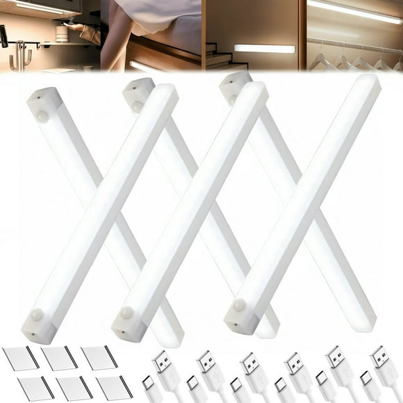EIGTHTAIL 6 Pack USB Under Cabinet Lights Sticky Lamps Motion Sensor Light Three Modes Dimmable Closet Light Wireless Under Counter Lights for Kitchen Stairs White LED 11.81 x 0.78 in