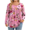thumbnail image 2 of Rollbacks & More GaThRRgYP Womens Plus Size Long Sleeve Tunic Tops,Women's Fashion Printing Casual Round Neck Long Sleeve Button Loose T-shirt Daily Printed Top Pink XXXXL, 2 of 6