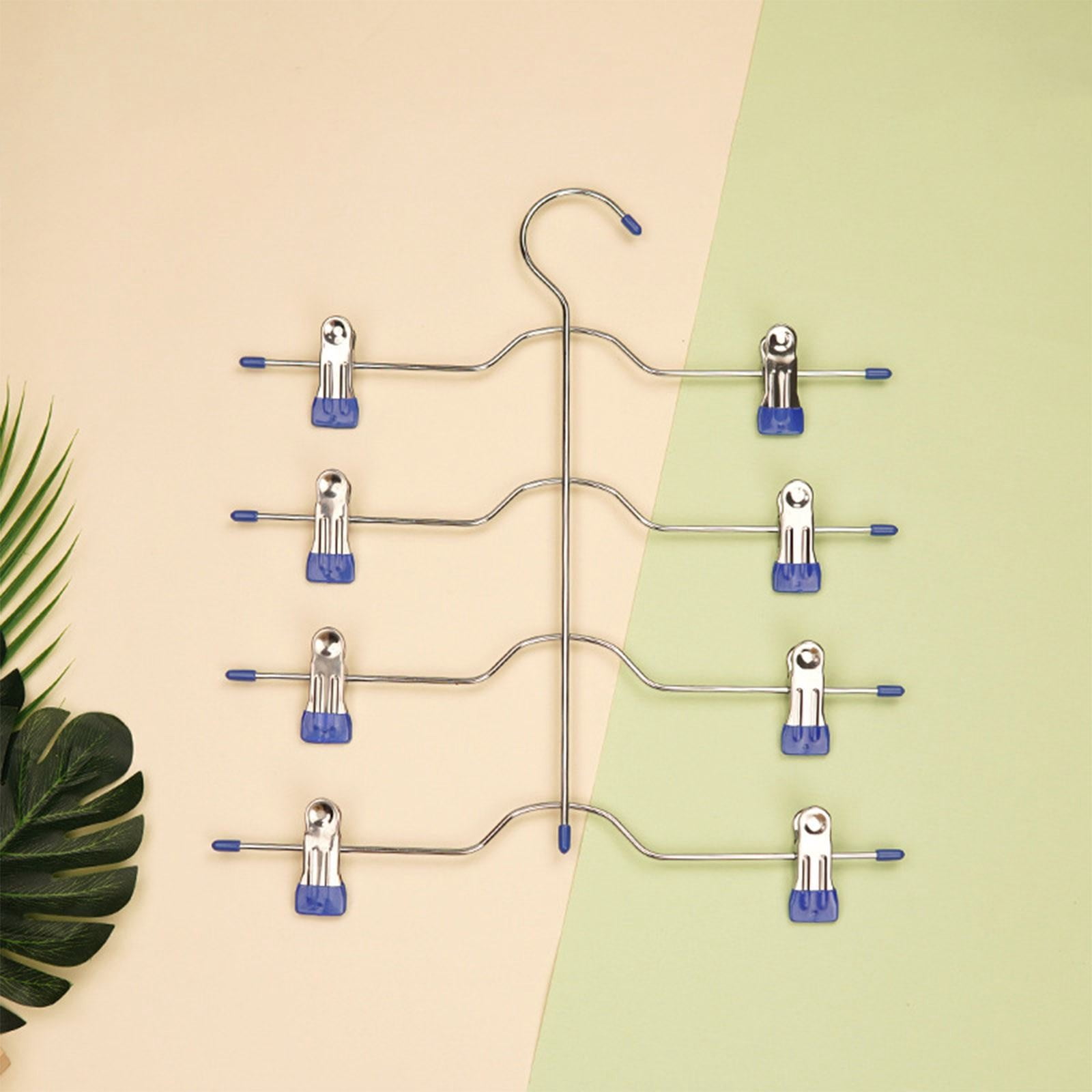 4 Tier Metal Skirt Hangers for Women, Pants Hanger Space Saving with Adjustable Clips, Gain 70% More Space, Non Slip Grip for Slacks, Trousers, Shorts, Jeans, Towels, 13.0x14.96"