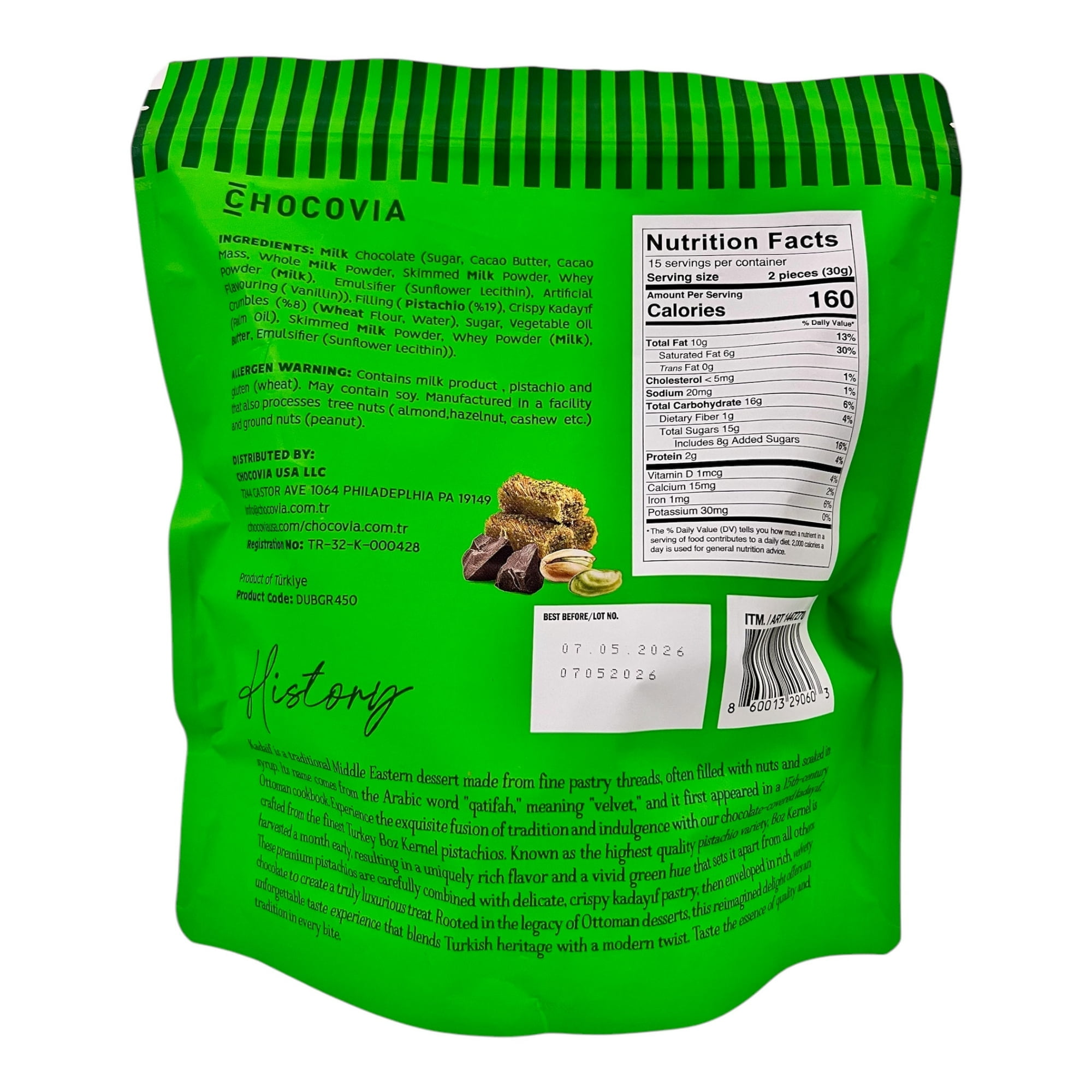 2 PACK | Chocovia Dubai Chocolate – Milk Chocolate with Pistachio & Kadaif, Individually Wrapped Gourmet Chocolates