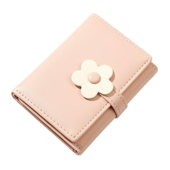 YOUSNH Ladies Simple and Cute Flower Student Wallet Short Three Fold Ladies Wallet Wallet Pink