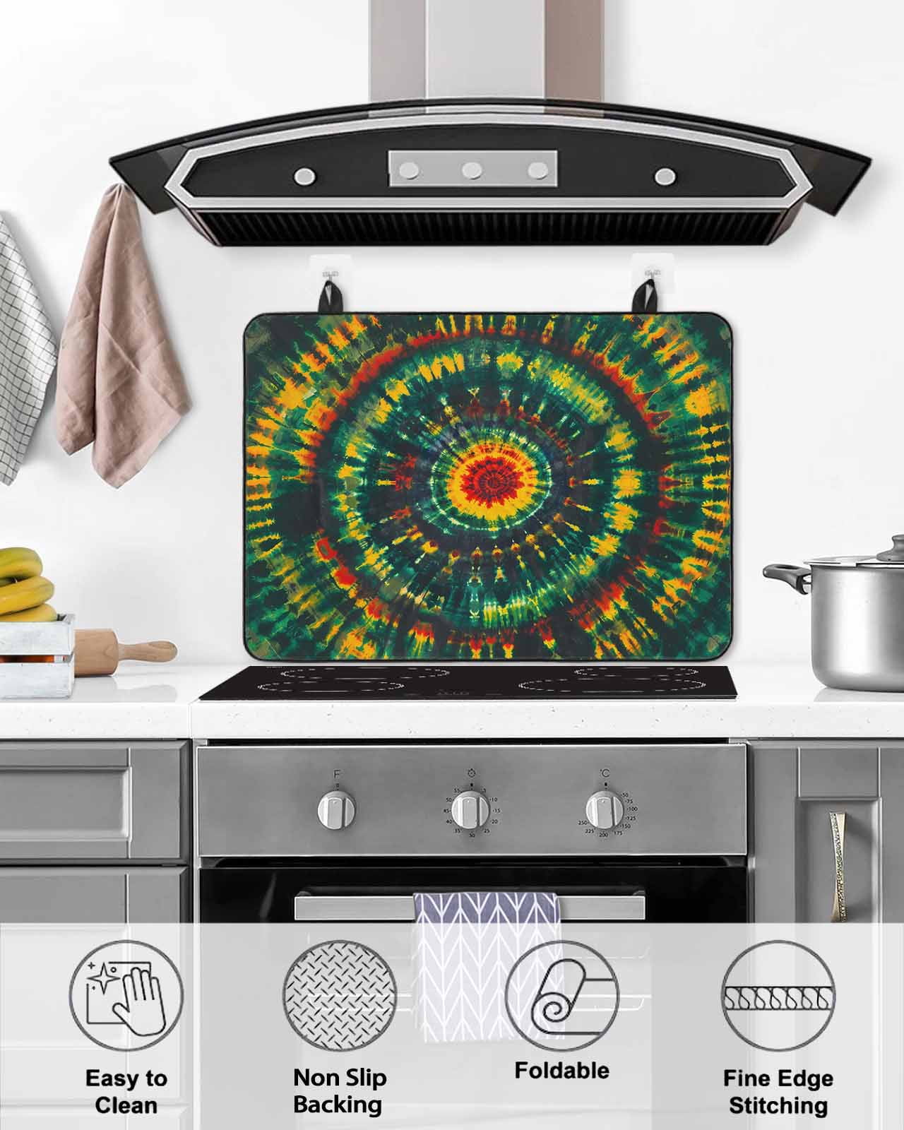 nqOlkjepod Large Induction Cooktop Protector Mat 36"x21", Tie Dye Boho Stove Top Covers for Electric Stove, Ethnic Colorful Ombre Abstract Aesthetic Stove Burner Cover Mats, Glass Top Stove Cover