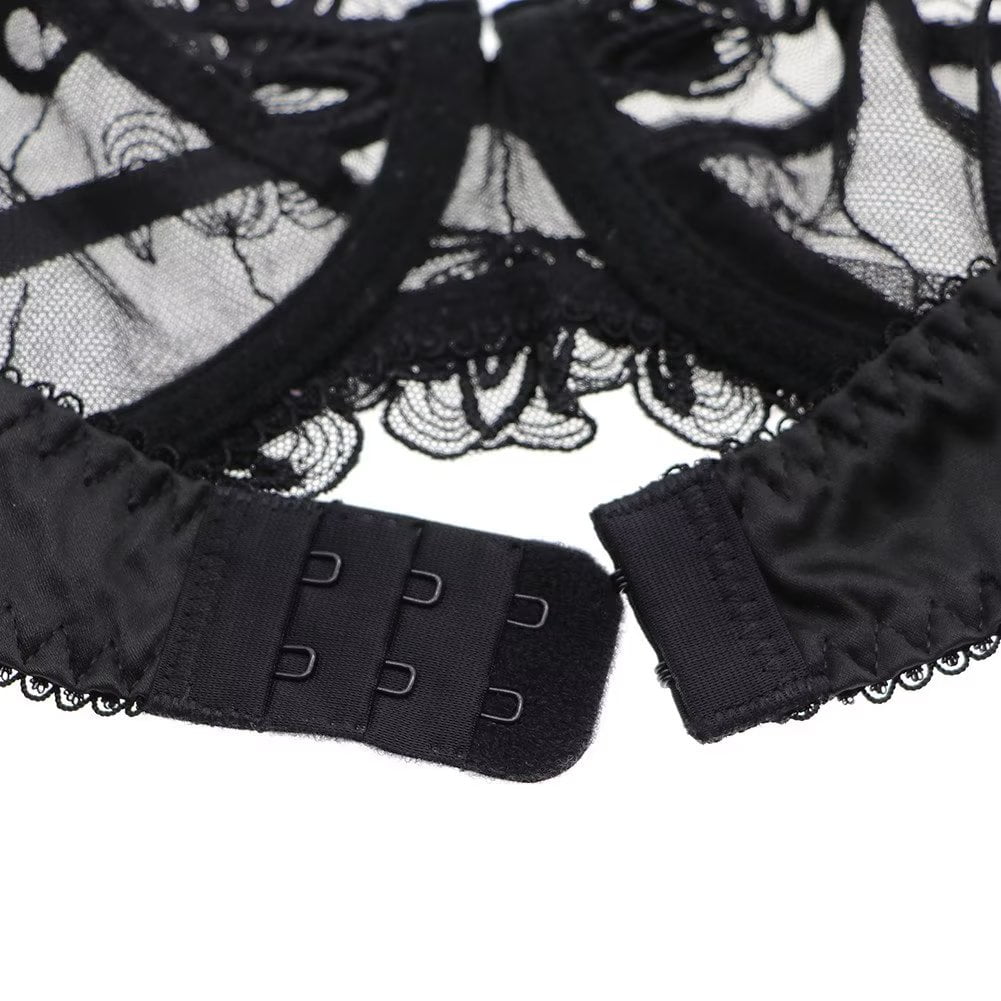 Women Sexy Underwear mesh See-Through Lingerie Bra Black Beige Women  Underwear with Steel ring08