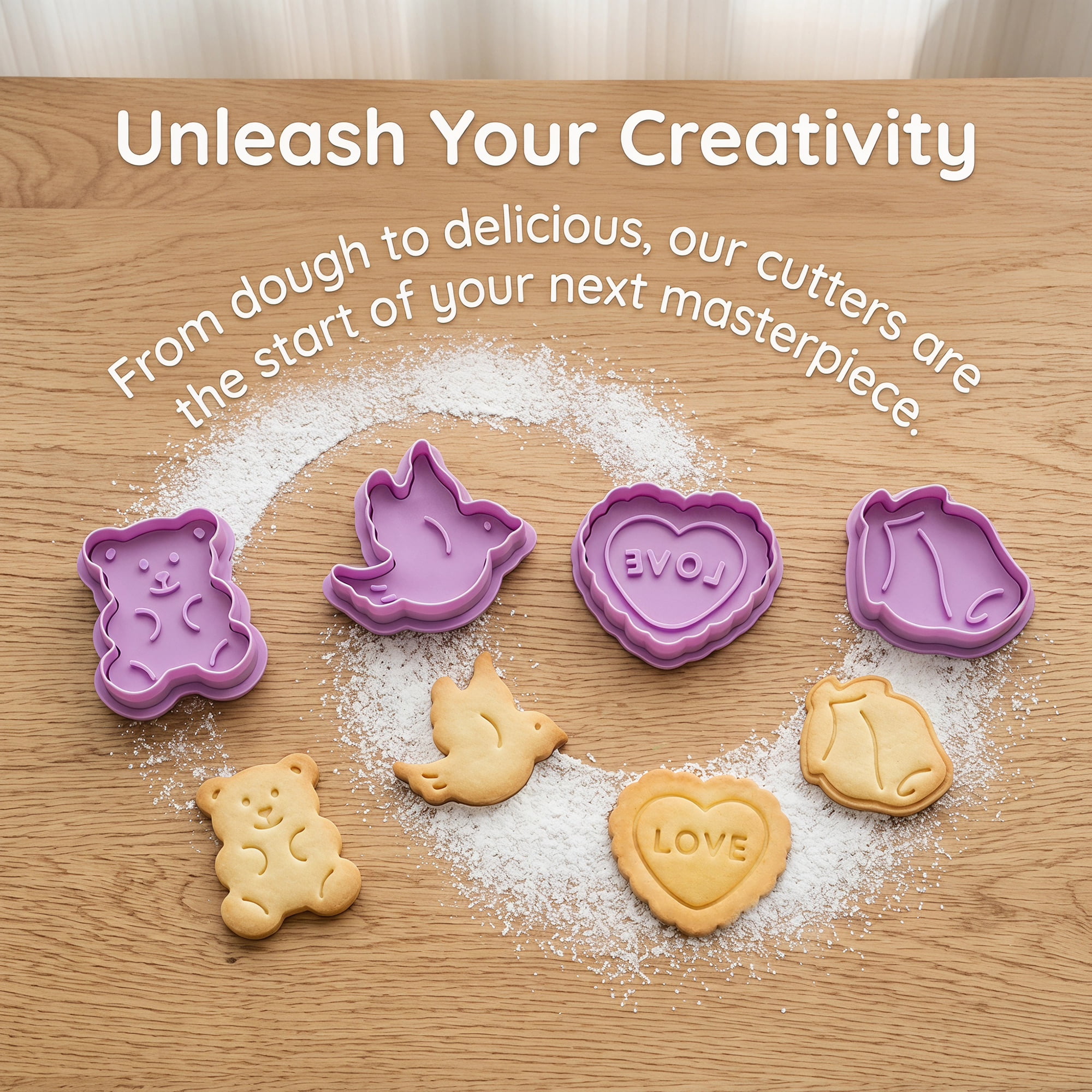 Unique Bargains 4Pcs Plastic Small Cookie Cutters for Baking Biscuit Purple-3