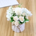thumbnail image 5 of Artificial Flowers with Vase, Fake Hydrangea Rose Flower Arrangements, Artificial Plants Fake Flowers for Home Decoration, Wedding Table, Window, Living Room, Bedroom, Office - White, 5 of 5