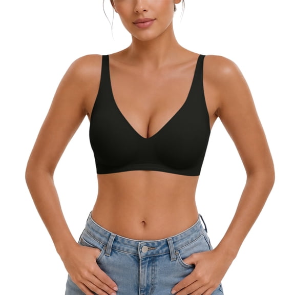 Wireless Bras for Women Seamless V Neck Design with Smooth Cups Wide Shoulder Straps And Pull on Fit Womens Bras