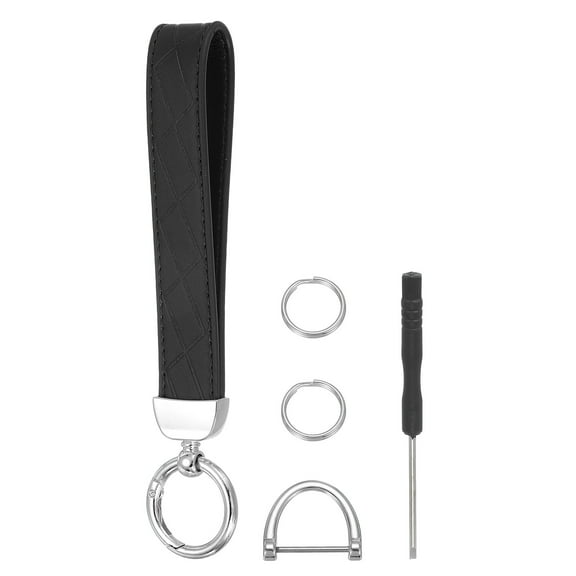 Leather Wristlet Keychain Car Key Chain Wristlet for Women, 7" Key Fob Holder, Silver Tone/Black