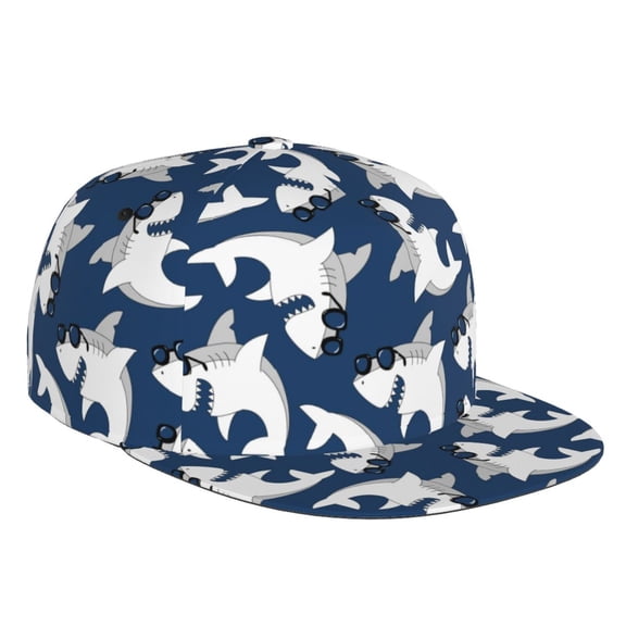 Flat Bill Trucker Hats for Women Men - Shark Adjustable Flat Baseball Cap Snapback Hats Dad Hats for Men
