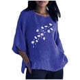 thumbnail image 2 of Hauts d'Été pour Femmes 2023 Femmes Été Aguichant Imprimé Régulier à Boutons Col Rond Manches Courtes Femmes Manches Trois Quarts Haut Bohème Grande Taille T-Shirt pour Femmes, 2 of 5