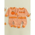 thumbnail image 3 of Loicainy Baby Toddler Girls Boys 2-piece Outfit, 6 12 18 24 Months 2T 3T 4T Long Sleeve Crew Neck Embroidery Pumpkin Sweatshirt with Striped Sweatpants Halloween Clothes Set, 3 of 9