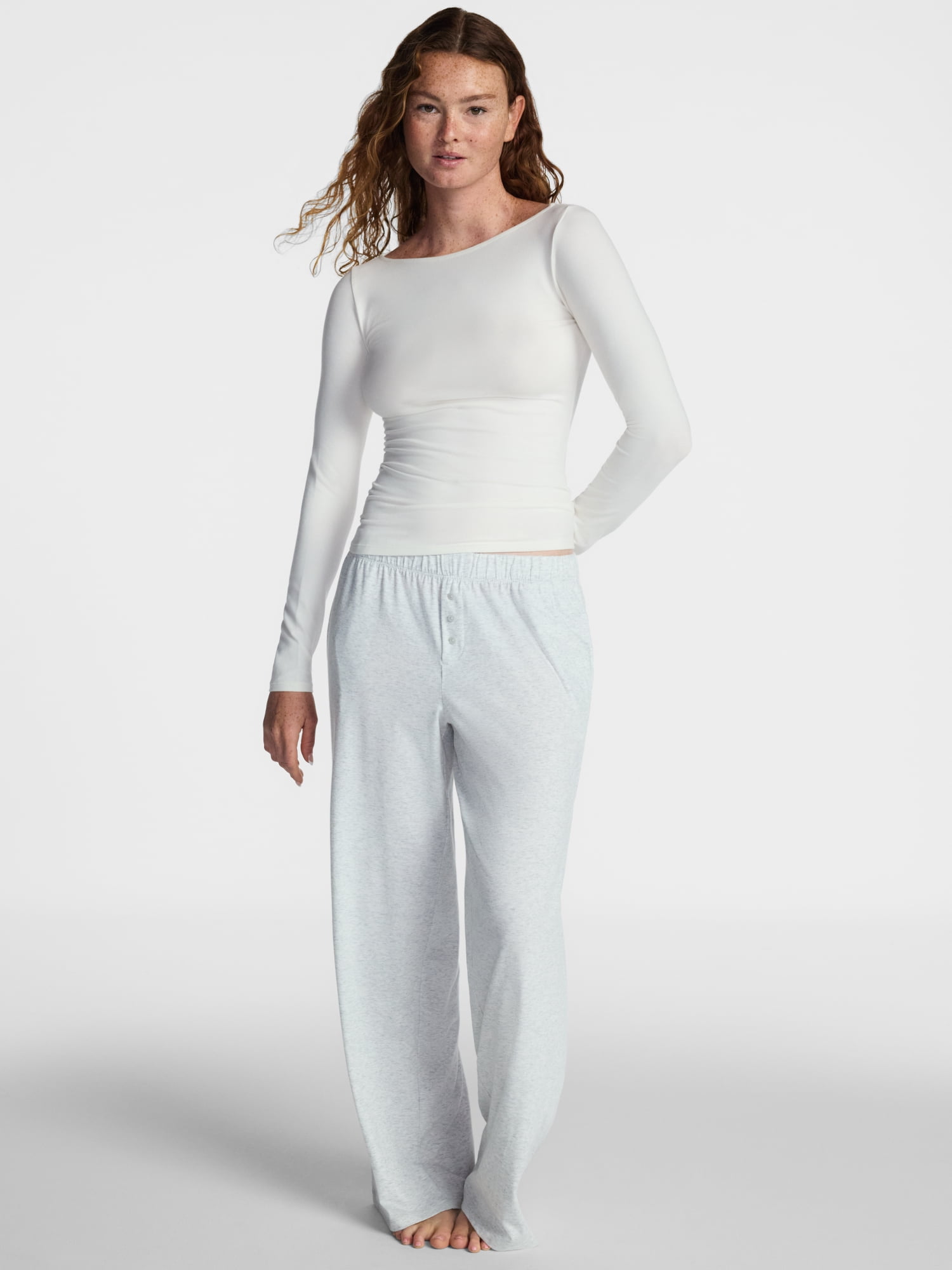 No Boundaries Cotton Stretch Jersey Boat Neck Shirt with Long Sleeves, Women's XS-XXXL
