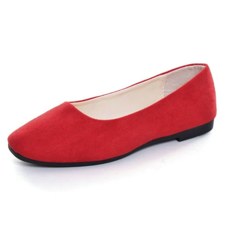 

SAILING LU Ladies Faux Suede Summer Casual Cute Dress Flats Lightweight Outdoor Walking Shoes for Women Red US 9