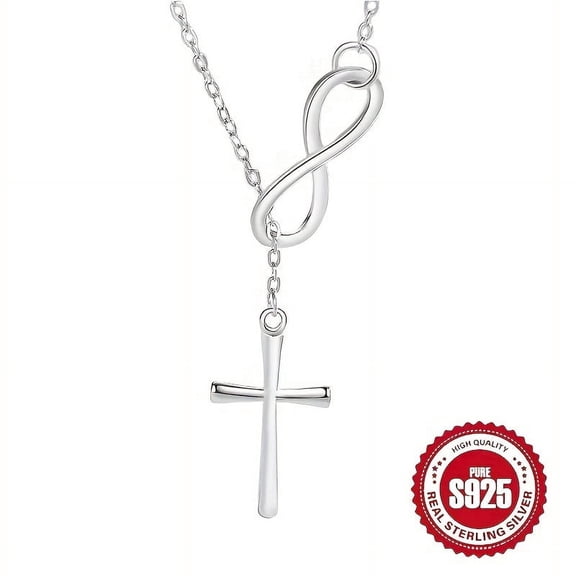 S925 Pure Sterling Silver Women's Infinity Lucky Cross Pendant Necklace - Low Allergies, Fashionable, Classic Style, Suitable For Daily Wear And Vacations, Perfect Christmas Gift,Silvery