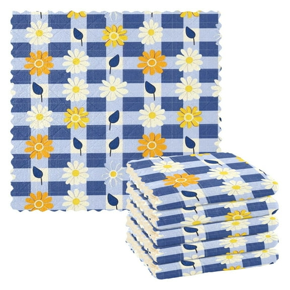 6 Packs Sunflowers and Leaf Kitchen Dish Towels Soft Absorbent Dish Cloths 11"x11"