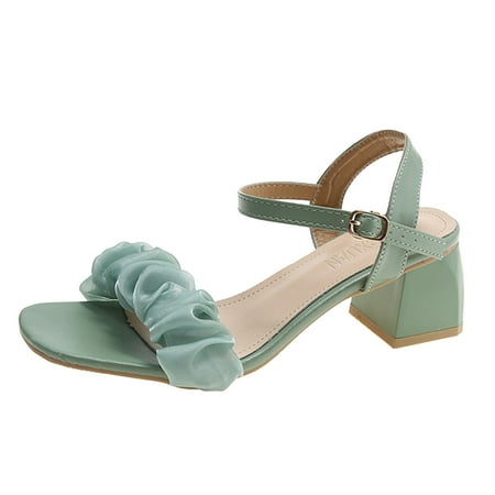 

B91xZ Sandals for Women Dressy Summer Fashion Summer Women Sandals Chunky Heel Middle Heel Buckle Fold Open Toe Casual Womens Sandals Size 7