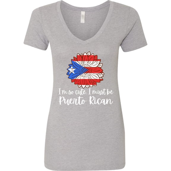 Inktastic I'm So Cute, I Must Be Puerto Rican Sunflower Puerto Rico Women's V-Neck T-Shirt