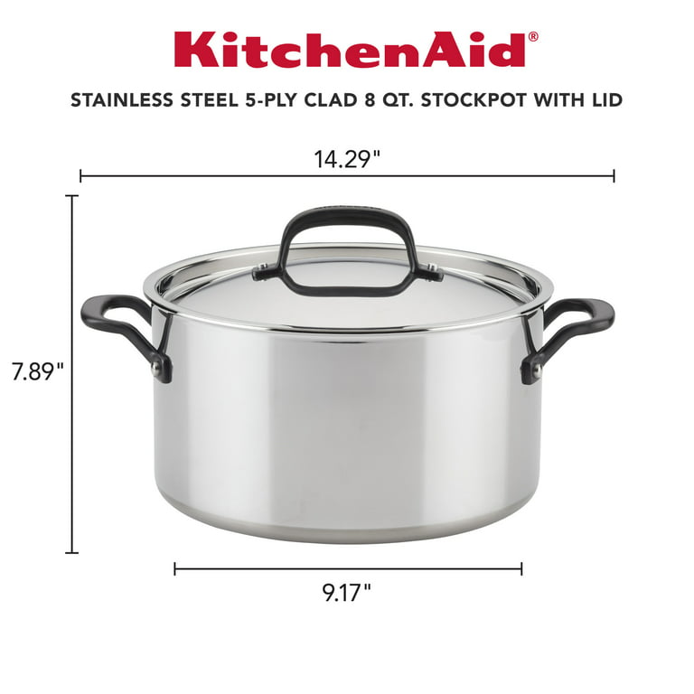 D5 Stainless Brushed 5-ply Bonded Cookware, Stockpot with lid, 8 quart
