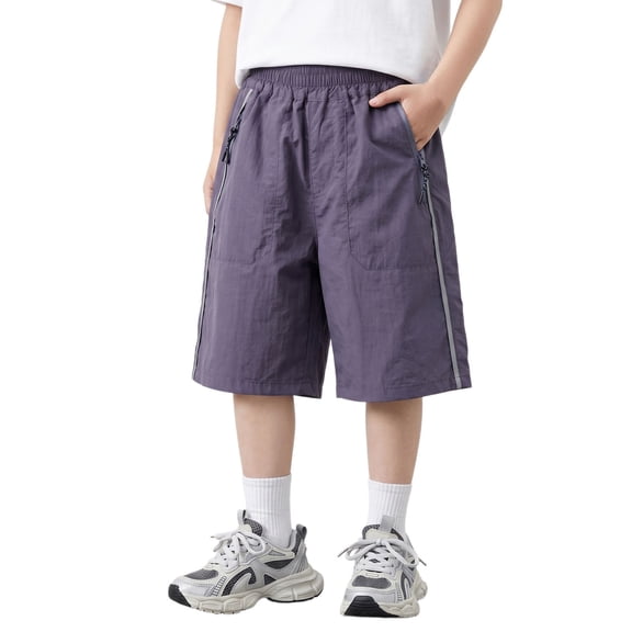 WAYUTE Toddler Kids Boy's Lightweight Bermuda Shorts Elastic Waisted Loose Fit Breathable Solid Color Summer Shorts with Pockets Casual School,Purple,Size 12 Y-13 Y
